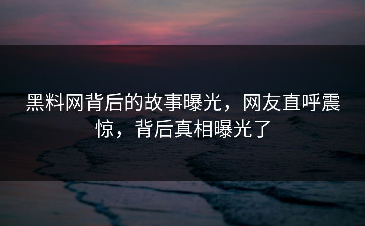 黑料网背后的故事曝光，网友直呼震惊，背后真相曝光了