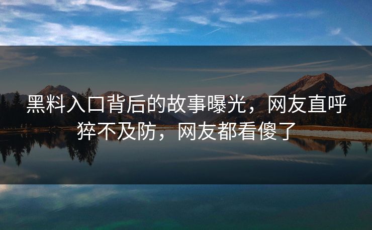 黑料入口背后的故事曝光，网友直呼猝不及防，网友都看傻了