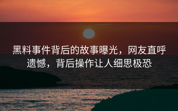 黑料事件背后的故事曝光，网友直呼遗憾，背后操作让人细思极恐
