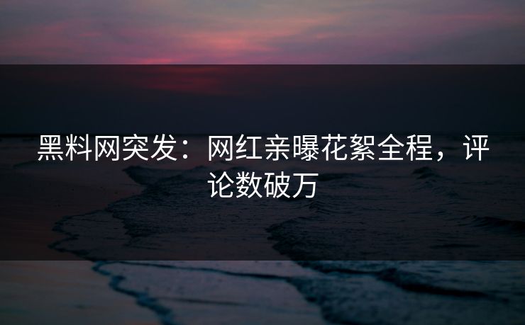 黑料网突发：网红亲曝花絮全程，评论数破万