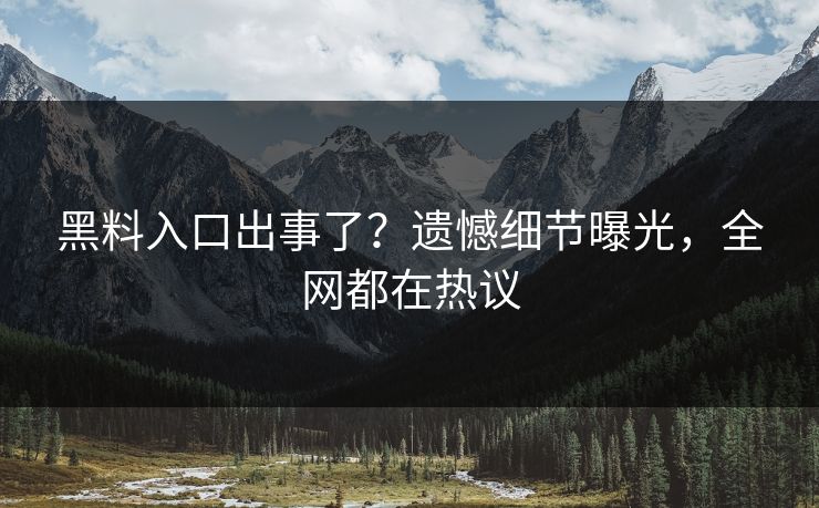 黑料入口出事了？遗憾细节曝光，全网都在热议