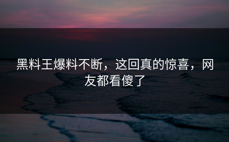 黑料王爆料不断，这回真的惊喜，网友都看傻了