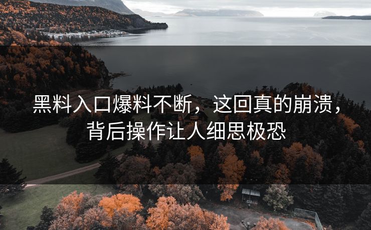 黑料入口爆料不断，这回真的崩溃，背后操作让人细思极恐