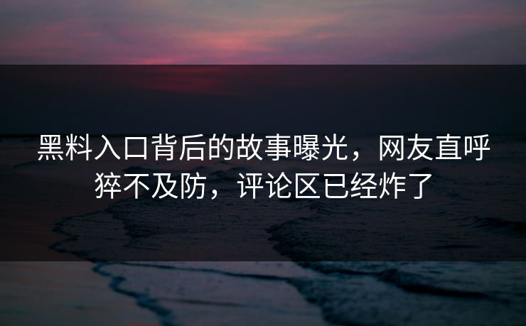 黑料入口背后的故事曝光，网友直呼猝不及防，评论区已经炸了