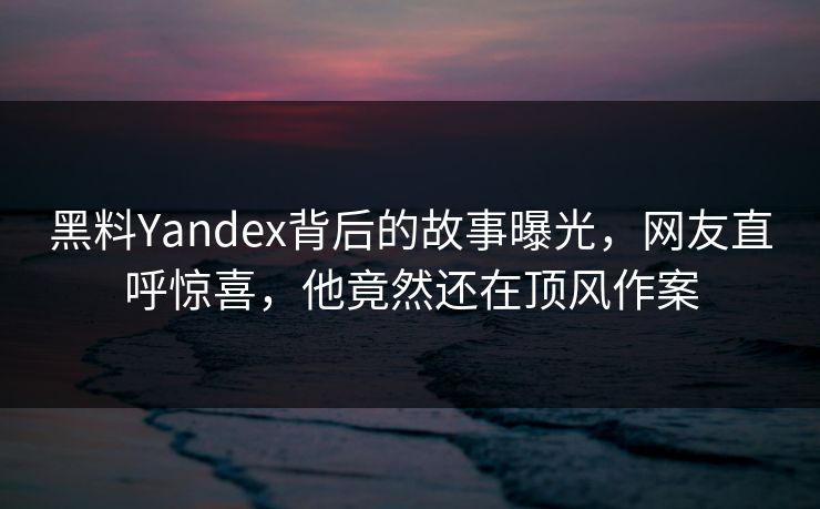 黑料Yandex背后的故事曝光，网友直呼惊喜，他竟然还在顶风作案