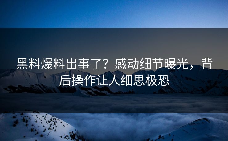 黑料爆料出事了？感动细节曝光，背后操作让人细思极恐