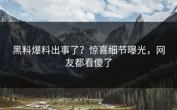 黑料爆料出事了？惊喜细节曝光，网友都看傻了