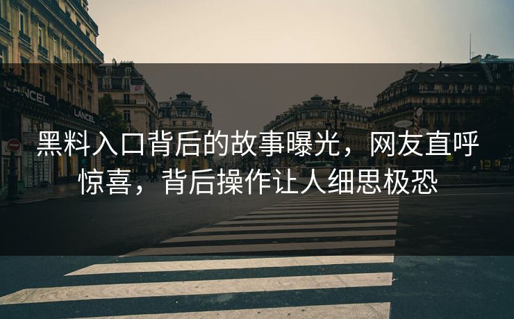 黑料入口背后的故事曝光，网友直呼惊喜，背后操作让人细思极恐