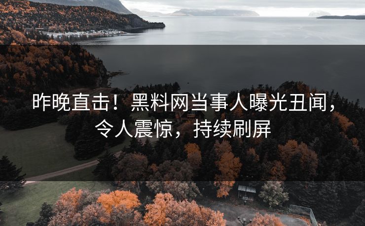 昨晚直击！黑料网当事人曝光丑闻，令人震惊，持续刷屏